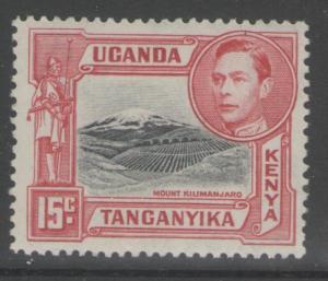 KENYA, UGANDA & TANGANYIKA SG137a 1943 15c BLACK & ROSE-RED MTD MINT 