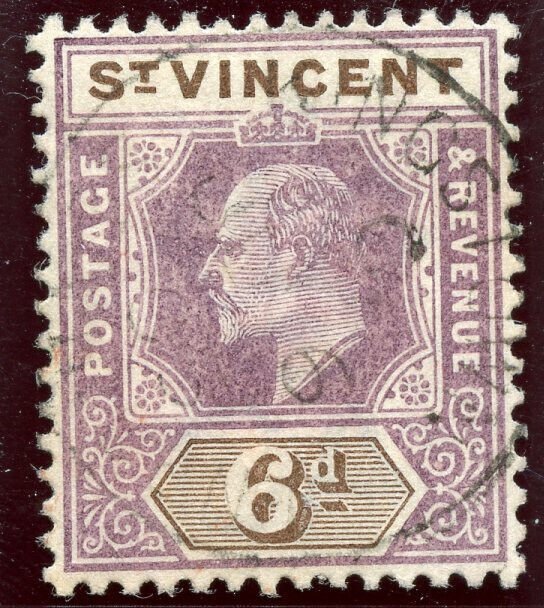 St Vincent 1902 KEVII 6d dull purple & brown very fine used. SG 81. Sc 76.