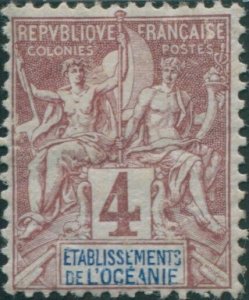 French Oceania 1892 SG3 4c brown and blue on grey navigation and commerce MH