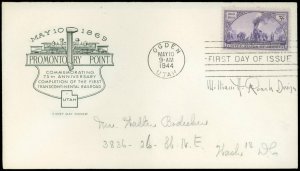 5/10/45 Ogden Utah Cds, Stamp Designer WILLIAM H. ROACH Signed, FDC Scott #922!