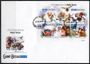 GUINEA BISSAU  2015  105th BIRTH MOTHER TERESA WITH POPE JOHN PAUL II SHEET FDC