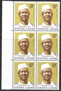 Sierra Leone #427 left edge block of 6 MNH 1972