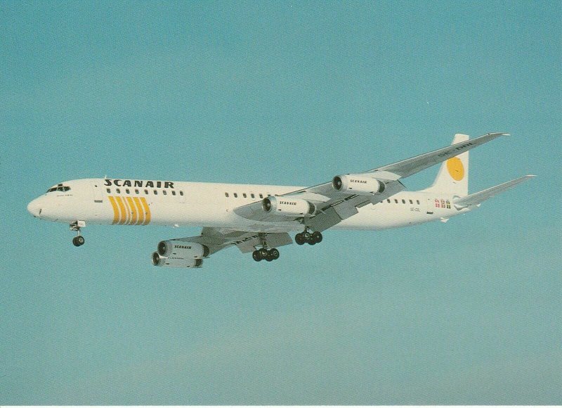 7633 Aviation Postcard  SCANAIR DC-8-63 SE-DBL. STOCKOLM- ARLANDA  Airlines