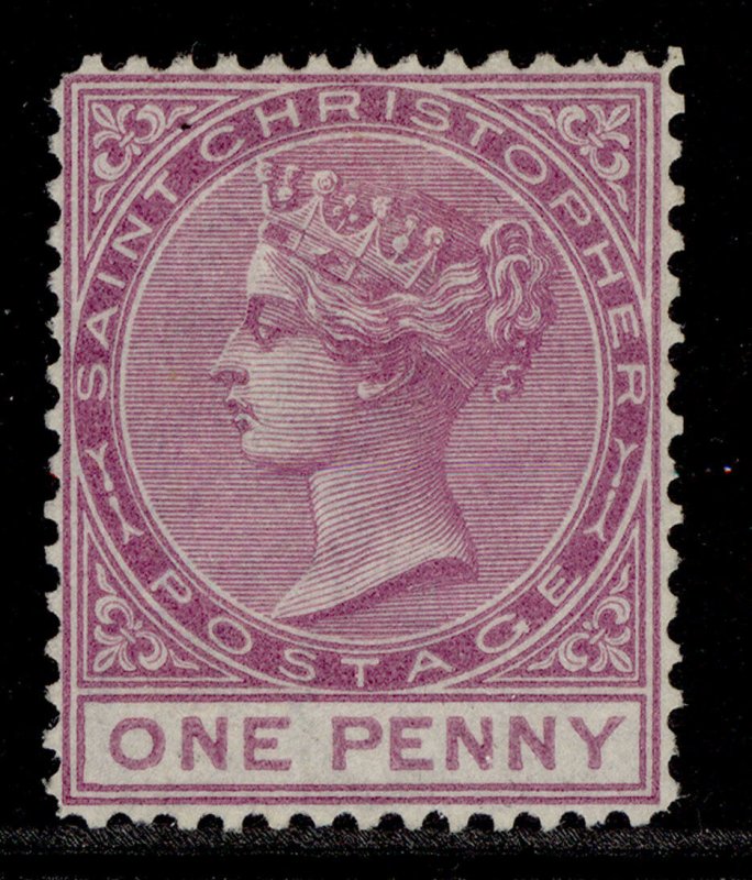 ST KITTS-NEVIS - St Christopher QV SG6, 1d magenta, UNUSED. Cat £80. PERF 14