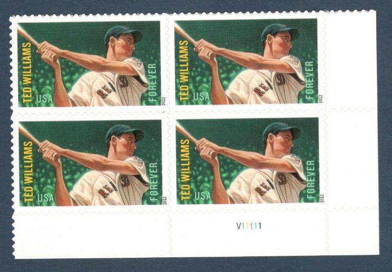 4694 Ted Williams Bottom Plate Block Mint/nh FREE SHIPPING