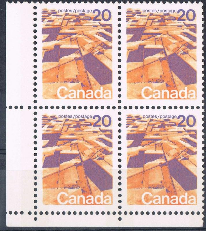 Canada #596vii 20c Praries W2B Vert Rib LL Block NF/DF-fl - S - VF-80 NH