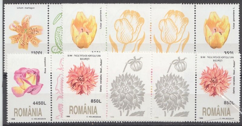 Romania 1998 STAMPS Spring flowers LABELS MNH POSTAL HISTORY ROSE TULIPS