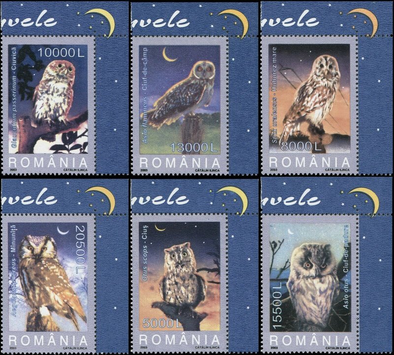 Romania 2003 Sc 4579-4584 Birds Owls CV $4.75