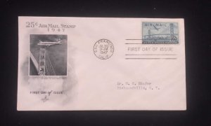 D)1947, U.S.A, FIRST DAY COVER, ISSUE, AVIATION AND ARCHITECTURE, 25 cent, FDC