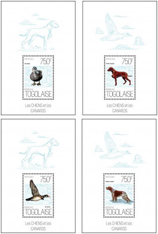 Togo - Dogs - Epagneul anglais - Ducks - 4 Stamp Set - 20H-658