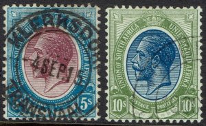 SOUTH AFRICA 1913 KGV 5/- AND 10/- USED