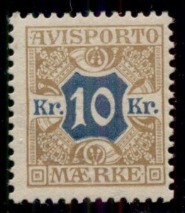 DENMARK #P10 (Ti10) 10kr Newspaper, og, NH, VF, Scott $785.00