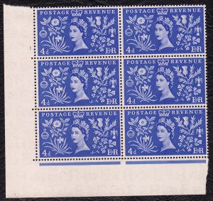 Great Britain 1953 QEII Coronation 4d Block Mint MH with Cylinder No. 1 SG 533