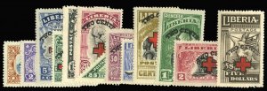 Liberia #B3-15 Cat$73.30, 1918 Red Cross, complete set, lightly hinged