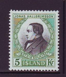 Iceland Sc 308 1957Hallgrimsson stamp mint NH