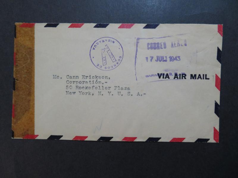 Nicaragua 1943 Censor Airmail Cover to USA - Z8350
