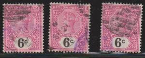 CEYLON Scott # 134 Used x 3 - Queen Victoria