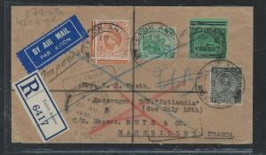 MALAYA FMS (PP2508B) 1936 REG A/M TO FRANCE RETURNED, ALSO PERAK+ PAHANG STAMPS