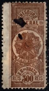 1889 Brazil Revenue 300 Reis Federal Treasury Revenue Tax Stamp Used