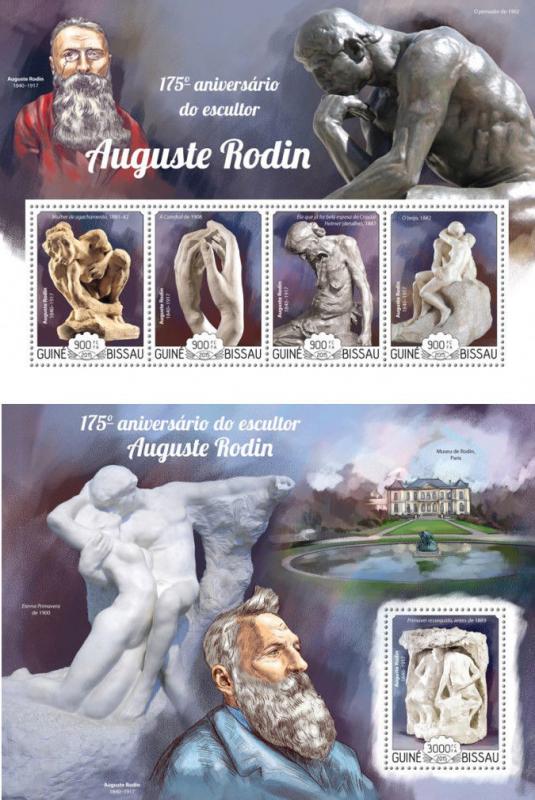 Auguste Rodin Sculpture Art Guinea-Bissau MNH stamp set