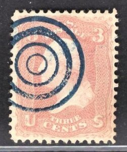 US Stamp#65 3c Rose Washington  USED SCV $ $3.00 