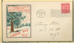 US 717 1932 2c Arbor Day on a Harry Ioor tri-colored cacheted FDC