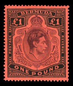 Bermuda #128var (SG 121c) Cat£60, 1938-53 George VI, £1 deep purple and bla...
