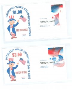 US 4953-4 2015 Patriotic Wave $1 + $2 definitive stamps on two unaddressed first day covers with matching cachets by CEC/FM