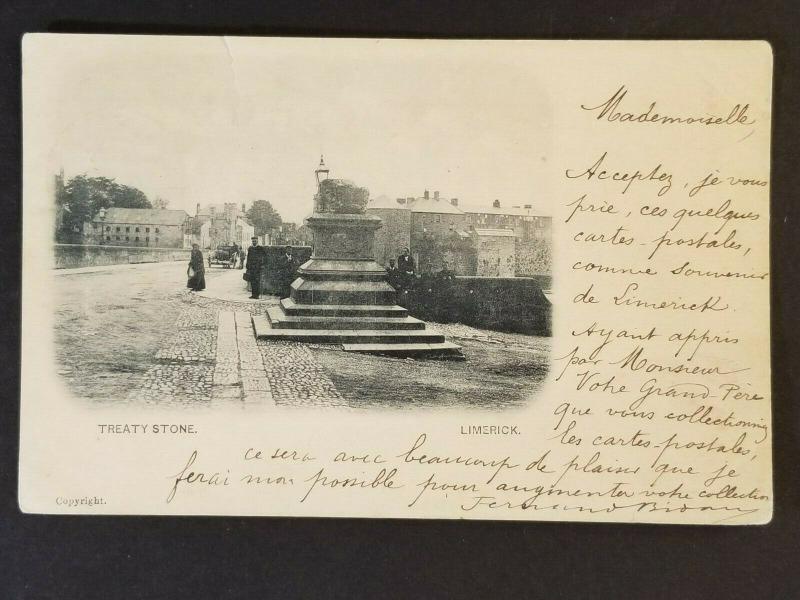 1902 Limerick Ireland to Saumur France Treaty Stone Real Picture Postcard Cover