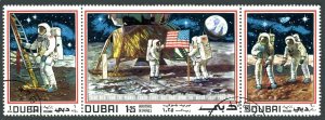 Dubai 118 ac strip,CTO.Michel 362-364. Man's 1st landing on the Moon,1969.