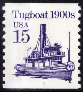 SC#2260 15¢ Tugboat Coil Plate #1 Single (1988) MNH