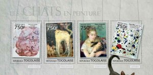 Togo - Cats In Paintings - 4 Stamp Sheet - 20H-511