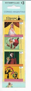 ARGENTINA 2002 PUPPETRY PUPPETS THEATER ART STRIP OF 4VALUES ON CARDBOARD MNH