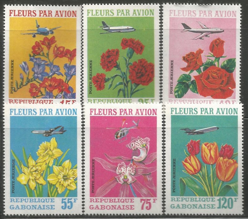 GABON  C109-C111  HINGED,  FLOWERS BY AIR