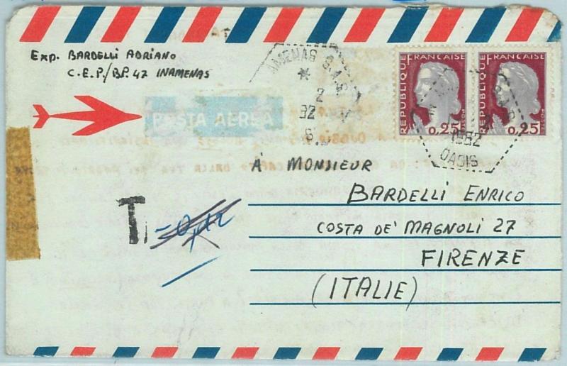 67639 - ALGERIA - Postal History - AEROGRAMME to ITALY Taxed in AMENAS SAS 1962