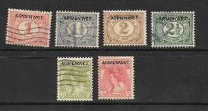 NETHERLANDS NVPH D1-D6 Short Set O/P ARMENWET (Poor Law) 1913 Official Stamps