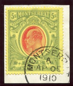 Montserrat 1909 KEVII 5s red & green/yellow very fine used. SG 47. Sc 40.