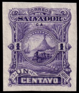 ✔️ EL SALVADOR 1891 - TRAINS & RAILWAY IMPERFORATED PROOF Sc. 47 Mi. 36 MNGAI