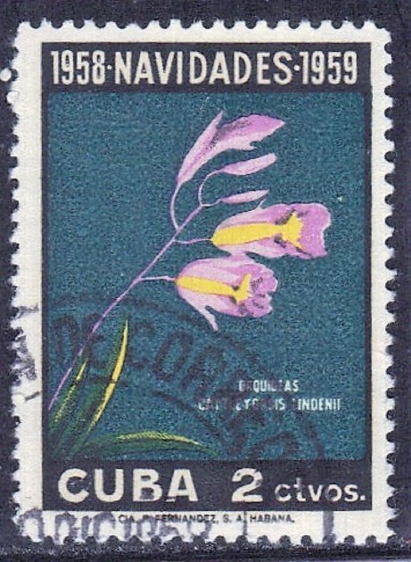 CUBA  SC#  611  USED  STAMP  ORCHID 1958  SEE SCAN