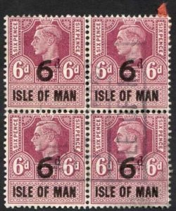 Isle of Man KGVI Block 4 6d Key Plate Type Revenues CDS on Piece