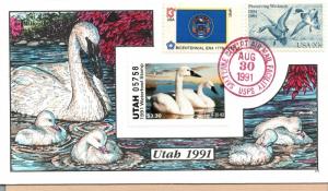 1991 Salt Lake City Utah USA Duck Stamp Milford Hand Painted First Day Cover