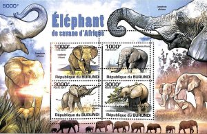 A0084 - BURUNDI - ERROR, 2011  MISSPERF SHEET - Fauna ELEPHANTS