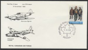 1984 #1043 Royal Canadian Air Force FDC Ken Covers Cachet Regina