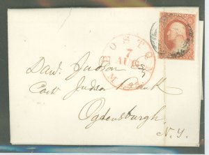 US 11 1856 cover with a red Boston, Mass., 7 Aug postmark on cover + a black fancy cancel on the stamp taping it to the cover