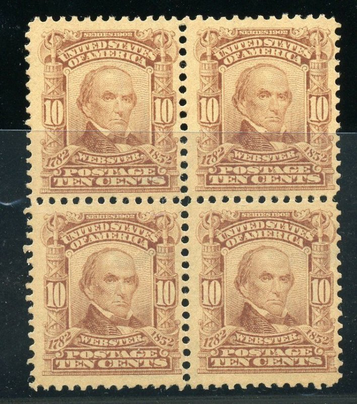 UNITED STATES  SCOTT#307  DANIEL WEBSTER  10c BLOCK  F/VF MINT NEVER HINGED