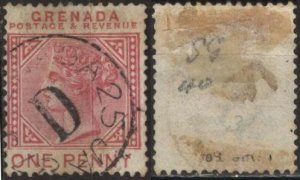 Grenada 30 (used)  1p Queen Victoria, rose (1887)