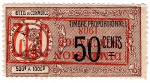 (I.B) France Colonial Revenue : Indo-China Dimension 12c on 50c OP 