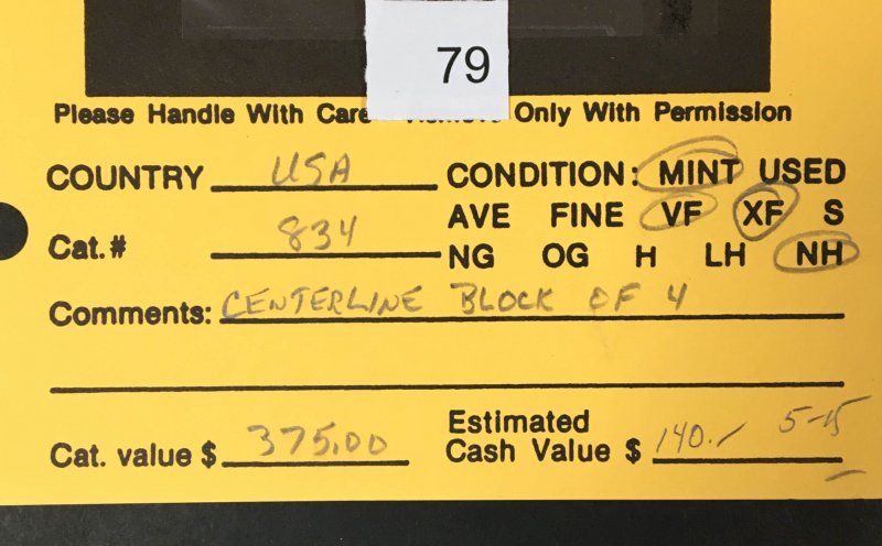 US STAMPS  # 834 MINT OG NH CENTER LINE BLOCK LOT #79