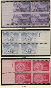 1949 Universal Postal Union airmail Sc C42 C43 C44 MNH plate blocks set -Typical