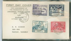 Bahamas 150-153 1949 75th anniversary of the Universal Postal Union (UPU) set of four on an addressed cacheted FDC